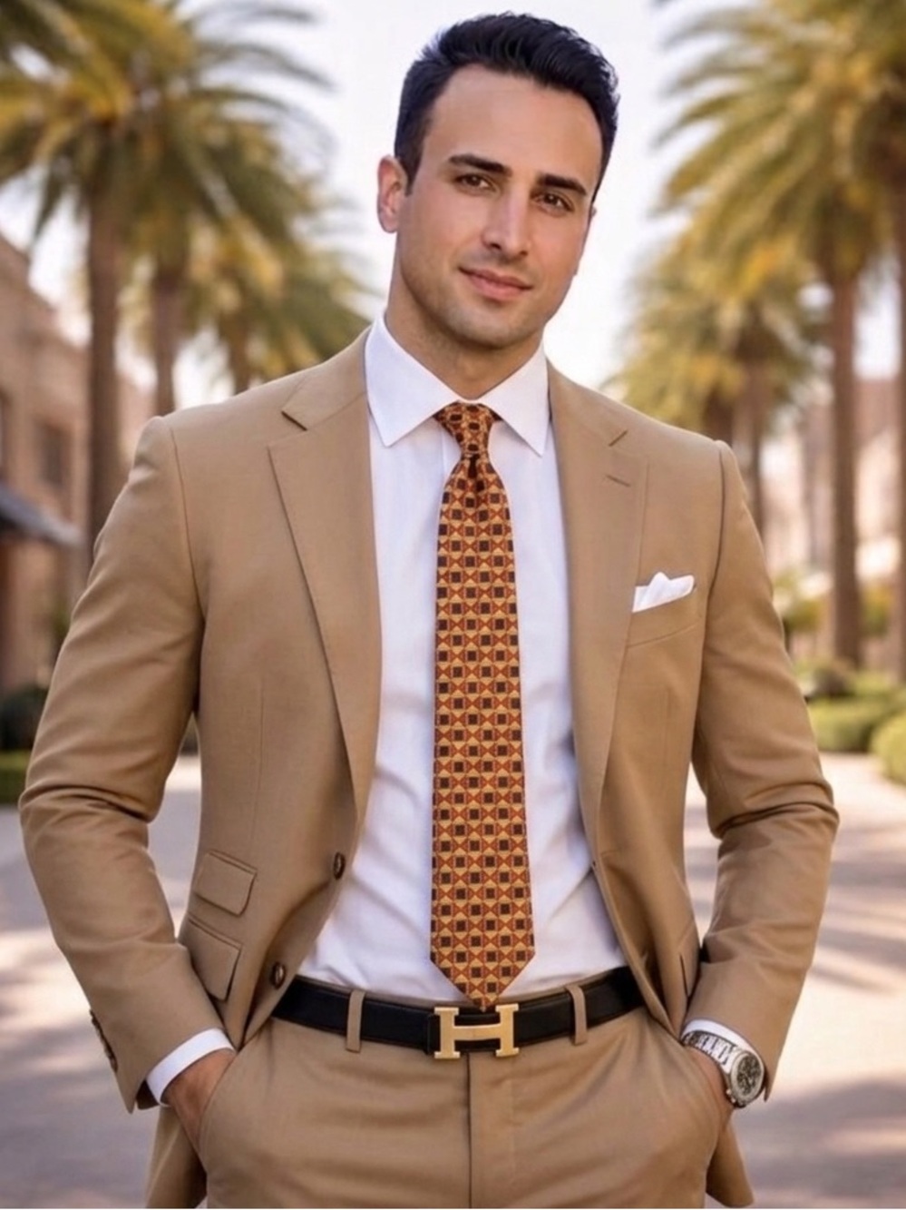 Ermenegildo Zegna Red and Gold Diamond Pattern Tie